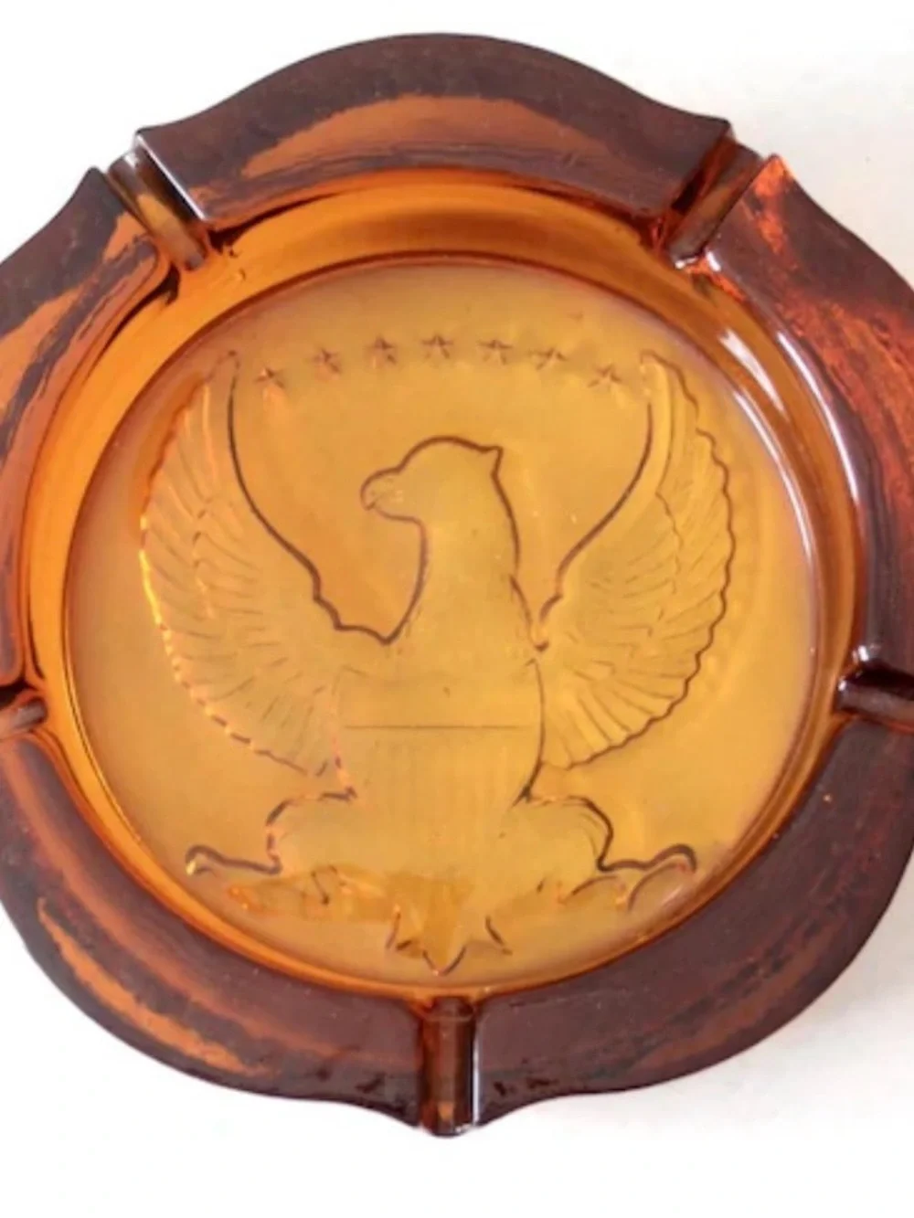 Indiana Glass Amber Eagle Ashtray Vintage